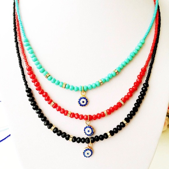 Evil Eye Necklace, Miyuki Necklace, Seed Beads Necklace, Evil Eye Charm Necklace - Picture 2 of 2
